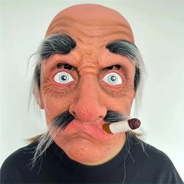 Smoking Old Man Mask Halloween Party Wrinkle Full For Head Mask Bald GrandpaGrandma Face Mask Party Supplies Cosplay Props 240430