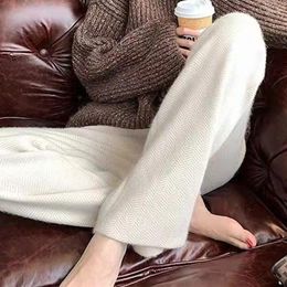 Women's Pants Fashion Thicken Casual Office-lady Women Trouser Autumn Winter Wide Leg Woolen High Waist Trousers Pantalones 29359