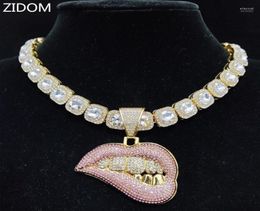 Pendant Necklaces Men Women Hip Hop Bite Lip Shape Necklace With 13mm Crystal Chain Iced Out Bling HipHop Fashion Charm JewelryPen4142733
