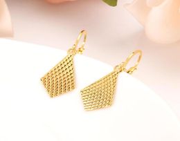 Dangle Chandelier 18 K Pure Solid Fine GF Yellow Gold Earring Real Italy Flash Resplendent Fashion Arrival Rhombus Elegant1936303