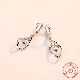 Dangle Earrings Real 925 Sterling Silver Woman's Fashion Jewelry Hollow Leaf Crystal Zircon Drop XY0028