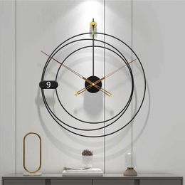 Wall Clocks Nordic style home wall clock creative personty living room aesthetics office cafe shop mute timepiece Iron round clock9nine T240505