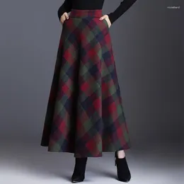 Skirts Korean Style Woman Long Wool Blend Plaid Skirt Female Autumn Winter