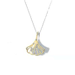 neckless for woman Swarovskis Jewellery 1.1 Paired Double Ginkgo Leaf Full Diamond Skirt Fan Necklace Female Swallow Crystal Collar Chain Female