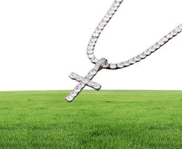 Iced Out Zircon Cross Pendant With 4mm Tennis Chain Necklace Set Men039s Hip hop Jewelry Gold Silver CZ Pendant Necklace6070345