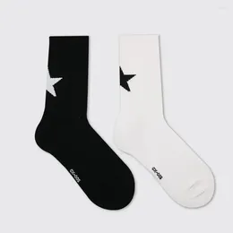 Women Socks White Black Pentagram Simple Sporty Style Harajuku Cotton Star Middl Tube Female Fashion Funny Striped