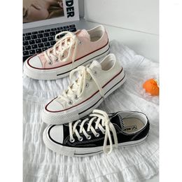 Casual Shoes Quality Women Fresh Solid Colors Sneakers Pink Printing Canvas Low Top Students School Black Flat Autumn