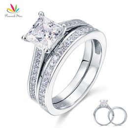 Peacock Star 1 5 Ct Princess Cut Solid 925 Sterling Silver 2-pcs Wedding Promise Engagement Ring Set Cfr8009s Y19051002 313g