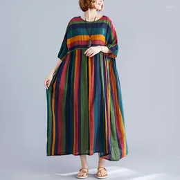 Party Dresses 2024 Arrival Thin Soft Light Print Colorful Striped Loose Summer Dress Holiday Outdoor Travel Casual Women Beach Style