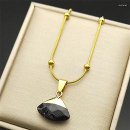 Pendant Necklaces Elegant Black Original Stone Fan Shape Necklace Women Stainless Steel Gold Colour Choker Bead Chain Wedding Party Gift