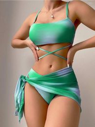 Women's Swimwear Solid Swimsuit Elegant Lady Casual Bikini Set High Waisted 2 Pieces Push Up Bohemian Sexy Bathing Suit