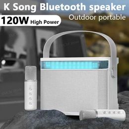 Portable Speakers 120W High Power RGB Pickup Rhythm Light Wireless Portable Microphone Bluetooth Speaker Sound Family Karaoke TF Subwoofer Ys-224 J240505