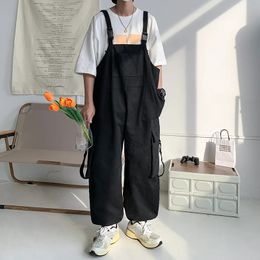 Men Suspenders Jumpsuit Baggy Pants Summer Overalls Japanese Straps Casual Pockets Unisex Oversized Streetwear Male Y2K Clothes 240417