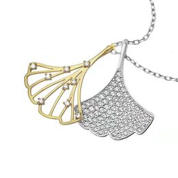 sister neckless for woman Swarovskis Jewellery 1.1 Paired Double Ginkgo Leaf Full Diamond Skirt Fan Necklace Female Swallow Crystal Collar Chain Female