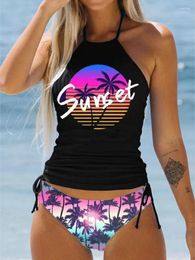 Women's Swimwear Tankini Women Swimsuit Coconut Drawstring Side Halter Neck Bikini Set Bathing Suit Mujer Summer Beach Plus Size 2024