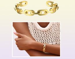 Enfashion Pure Form Medium Link Chain Cuff Bracelets Bangles For Women Gold Colour Fashion Jewellery Jewellery Pulseiras BF182033 V4992755