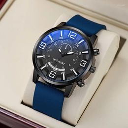 Wristwatches Men's Watch Leisure 3D Digital Live Blue Light Glass Quartz Silicone