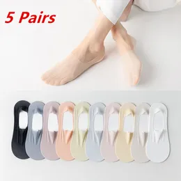 Women Socks 5Pairs Invisible Boat Breathable Silicone Non-slip Ultra-thin Short Cotton Sock Slippers Elastic Ice Silk Low Sox