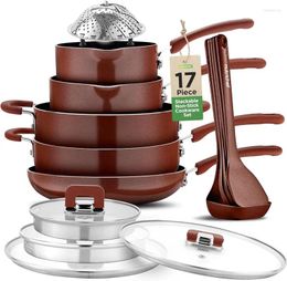 Cookware Sets Kitchenware Non-stick POTS And Pans Folding Knobs Space Saving Stackable Nylon Tools Induction Base