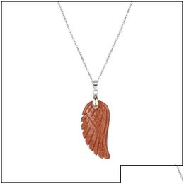 Pendant Necklaces Pendant Necklaces Aura Healing Crystal Quartz Gemstone Jewellery Angel Wings Carved Stone Necklace Unisex Drop Deliv D Dhc79