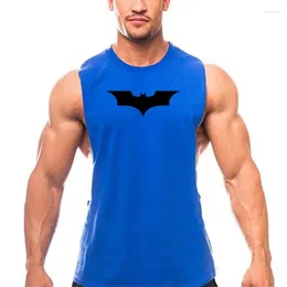 Men's Tank Tops Black Bat Print Running Sport Vests Men Open Side Cotton Breathable Sleeveless Shirt Gym Bodybuilding Fitness Training
