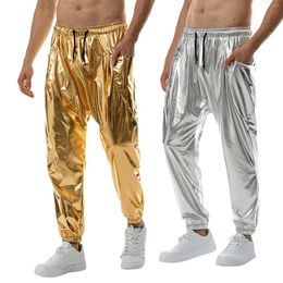 Men's Pants Shiny Gold Metallic Jogger Sweatpants For Men Hip Hop Casual Pocket Cargo Trousers Disco Dance Party Festival Prom Streetwear