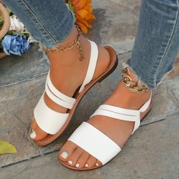 Casual Shoes Women Sandals Ladies 2024 Summer Solid Colour Simple Retro Ankle Strap Round Head Flat Bottom Roman Comfyfor