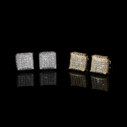 Hip Hop Square Stud Earring Bling 18K Real Gold Plated Prevent Allergy Earrings for Men Women Gift 2532