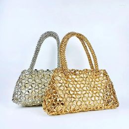 Drawstring 2024 Personalised Handmade Pearl Woven Underarm Women's Bag Customised High-end Texture Hollowed Out Shiny Beaded Handbag