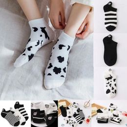 Women Socks Black And White Embroidery Ins Tide Cute Striped Shallow Mouth Summer Cartoon Cow Animal Boat