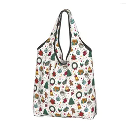 Storage Bags Reusable Christmas Snowman Shopping Bag Women Tote Portable Gnome Year Groceries Shopper