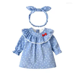 Girl Dresses Kids Winter For Girls Princess Dress Dot Print Velvet Party Costume Children Clothes With Hairband Blue 0-4Y