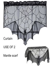 Halloween black bat curtain lace Mantle scarf 93x57 cm 36x22 inch drop down set of 2185G9035729