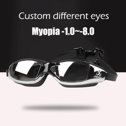 Adult -1.5 to -8.0 Myopia electroplated swimming goggles waterproof and anti fog swimming goggles Customised with different left and right eye angles 240425