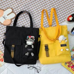 Shoulder Bags Fashion Trend Women's Bag 2024 Canvas Cute Bear Student Messenger Literary Zipper Luxury Handbags Tote