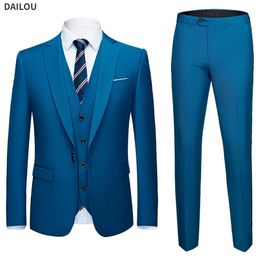 Men Blazers Suit Wedding 3 Pieces Business 2 Set Elegant Luxury Full Coat Pants Design Latest Vest Slim Fit Jacket Trousers 240428