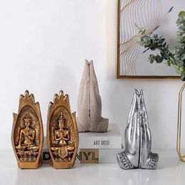 Decorative Objects Figurines 2Pcs Buddha Statue Hands Sculptures Monk Figurine Tathagata India Yoga Fengshui Home Decoration Ornament Accessories T240505