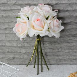 Decorative Flowers Touch Moisture Simulation Rose 5 Head Bouquet Of Wedding Bride Hand Home Accessories