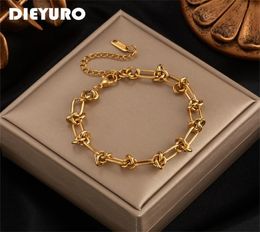 DIEYURO 316L Stainless Steel Gold Silver Colour Chain Bracelet For Women Classic Rust Proof Fashion Girl Wrist Jewellery Gift 2207261537701