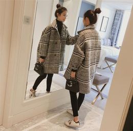 Winter Woman Coats Autumn and Winter New Woollen Coat Korean Version of The Plaid In The Long Coat Large Size Female Jacket 2012114700189