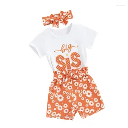 Clothing Sets Big Sister Little Matching Outfit Infant Toddler Baby Girl Short Sleeve Romper T-shirt Tops Floral Shorts Headband