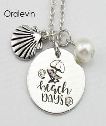 BEACH DAYS Inspirational Hand Stamped Engraved Custom Pendant Necklace for Women Nice Gift Jewelry18Inch22MM10PcsLot92427329572090