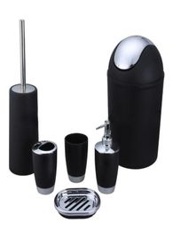 2017 New Arrival 6 Piece Plastic Bath Accessory Bathroom Set Toilet Brush Set Black White8550388