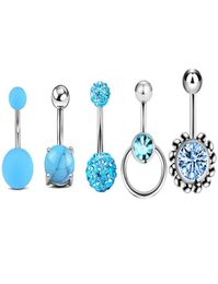 Set of 5PCS Navel Rings CZ Acrylic Belly Button Rings Piercing Stud Fashionable Jewel Gifts for Men and Women9613637