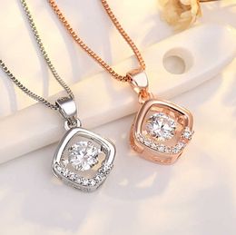 Qiaolanxuan Square Smart Silver Pendant Simple Fashion Beating Heart Necklace Micro Inlaid Tide Geometric Clavicle Chain Female