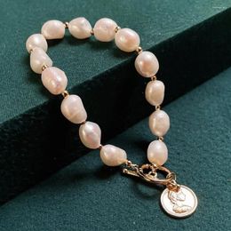 Charm Bracelets Fashion Natural Freshwater Pearl For Women Toggle Clasp Coin Dangle Big White Baroque Strand Jewelry
