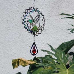Decorative Figurines 3D Colourful Wind Spinner Hummingbird Flowing Chimes Yard Garden Porch Hanging Decoration Catcher Rotating Pendant
