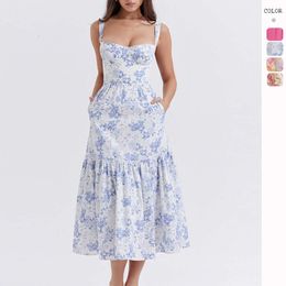Women's Spring summer New Sweet and Spicy Style Hanging Strap Solid Colour A-row Fragmented Flower Cake Dress