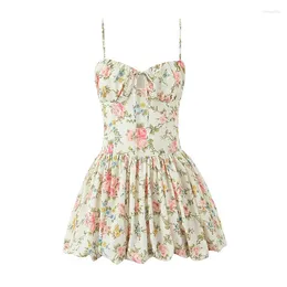 Casual Dresses YENKYE Summer Women Spaghetti Strap Floral Print Princess Mini Dress Sexy Elegant Lady Holiday Party Robe