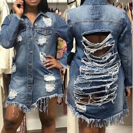 2020 Newest Hot Boyfriend Style Women Ladies Slim Denim Coat Hole Long Sleeve Casual Jean Jacket Outerwear 215I